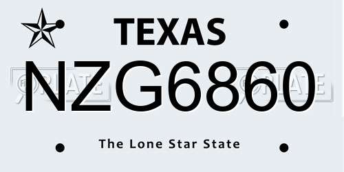 NZG6860 Texas License Plate