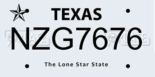 NZG7676 Texas License Plate