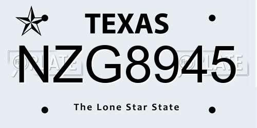 NZG8945 Texas License Plate