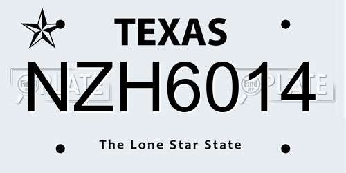 NZH6014 Texas License Plate