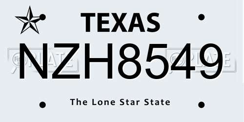 NZH8549 Texas License Plate