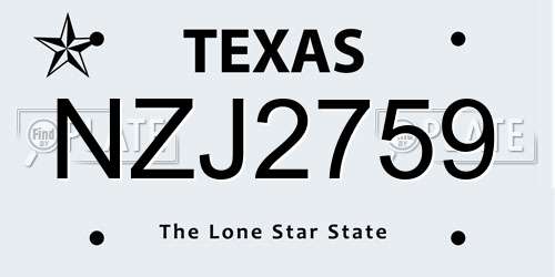 NZJ2759 Texas License Plate