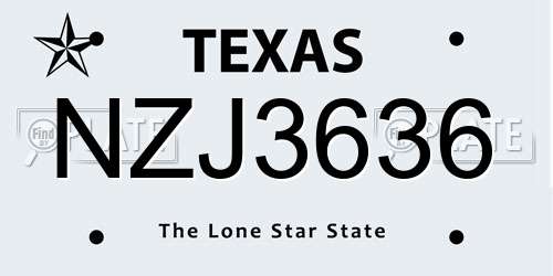 NZJ3636 Texas License Plate