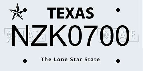 NZK0700 Texas License Plate