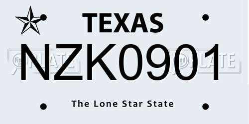 NZK0901 Texas License Plate