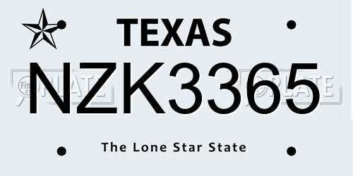 NZK3365 Texas License Plate