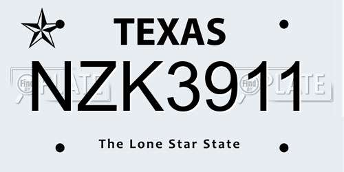 NZK3911 Texas License Plate