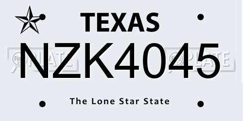 NZK4045 Texas License Plate