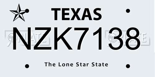 NZK7138 Texas License Plate