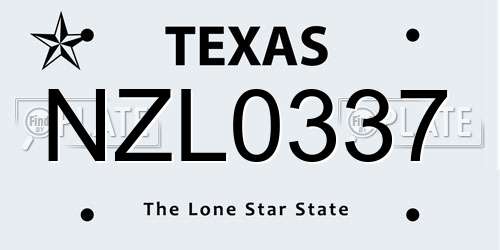 NZL0337 Texas License Plate