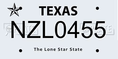NZL0455 Texas License Plate