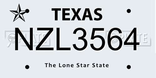 NZL3564 Texas License Plate