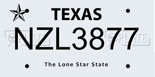 NZL3877 Texas License Plate