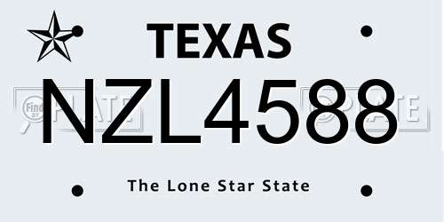 NZL4588 Texas License Plate