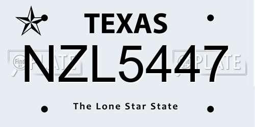 NZL5447 Texas License Plate