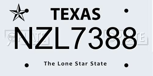 NZL7388 Texas License Plate