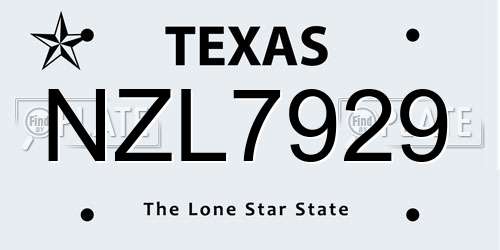 NZL7929 Texas License Plate
