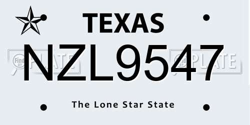 NZL9547 Texas License Plate