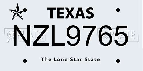 NZL9765 Texas License Plate