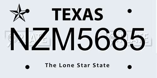 NZM5685 Texas License Plate