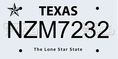 NZM7232 Texas License Plate