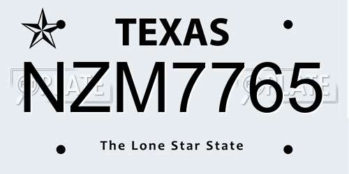 NZM7765 Texas License Plate