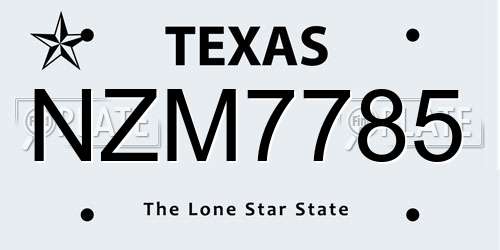 NZM7785 Texas License Plate