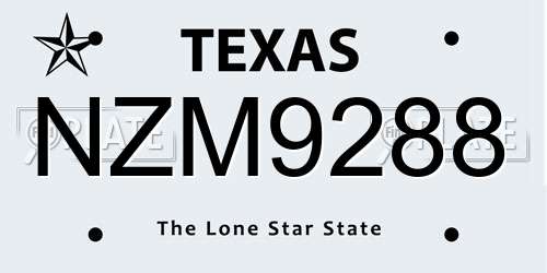 NZM9288 Texas License Plate