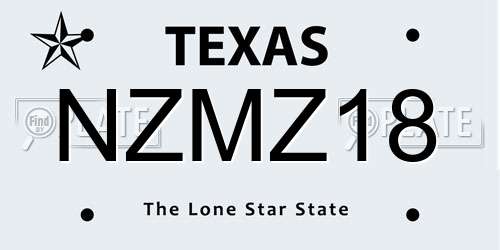 NZMZ18 Texas License Plate