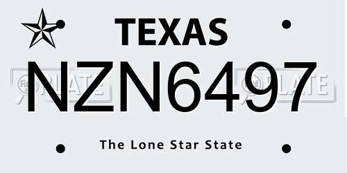 NZN6497 Texas License Plate