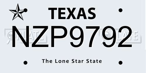 NZP9792 Texas License Plate