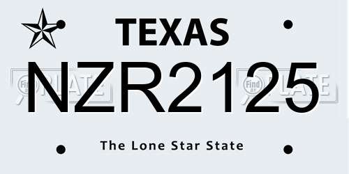 NZR2125 Texas License Plate