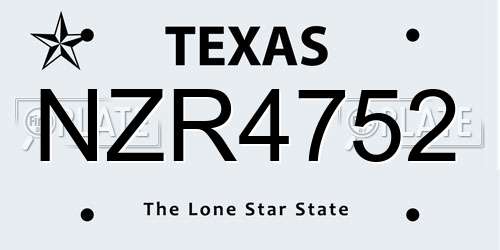NZR4752 Texas License Plate