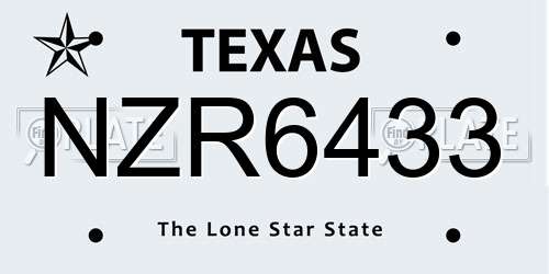 NZR6433 Texas License Plate