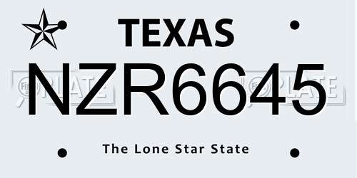NZR6645 Texas License Plate