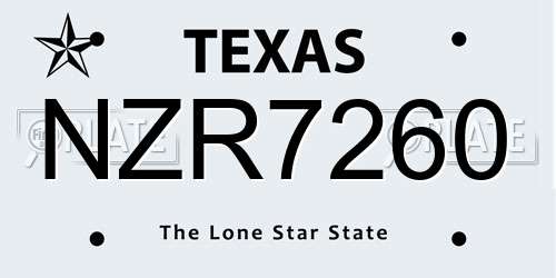 NZR7260 Texas License Plate