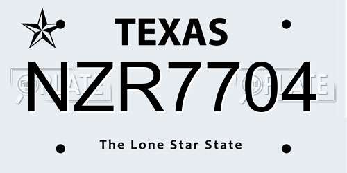 NZR7704 Texas License Plate