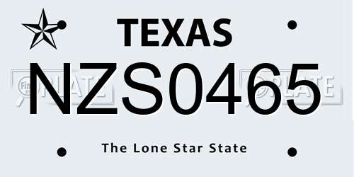 NZS0465 Texas License Plate
