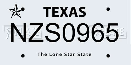 NZS0965 Texas License Plate