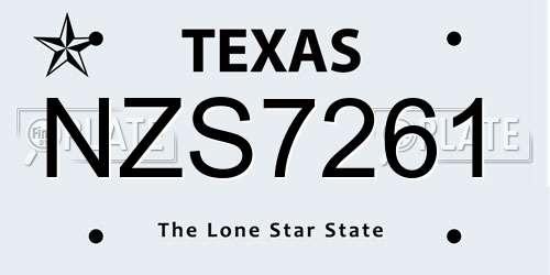 NZS7261 Texas License Plate