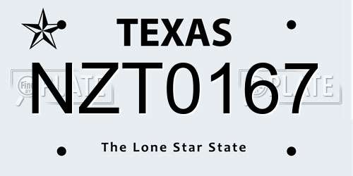 NZT0167 Texas License Plate