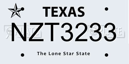 NZT3233 Texas License Plate