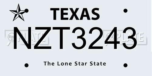 NZT3243 Texas License Plate