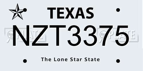 NZT3375 Texas License Plate