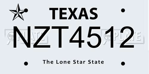 NZT4512 Texas License Plate