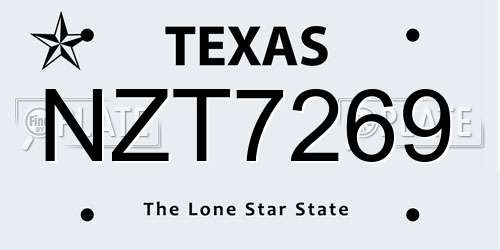 NZT7269 Texas License Plate