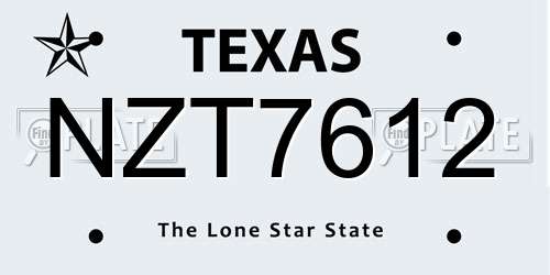 NZT7612 Texas License Plate