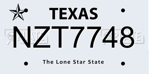 NZT7748 Texas License Plate
