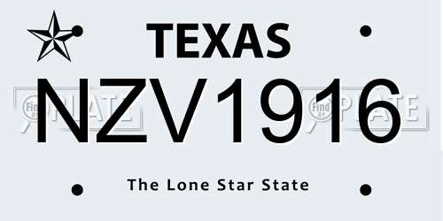 NZV1916 Texas License Plate