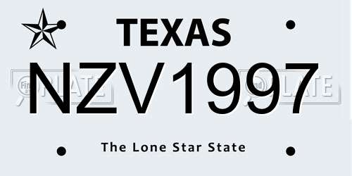 NZV1997 Texas License Plate